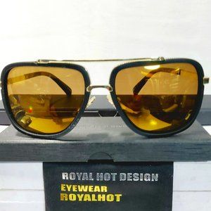 Mens Polarized Sunglasses Black/Gold 2 Beams Alloy Frame 100%UV Protection 65mm